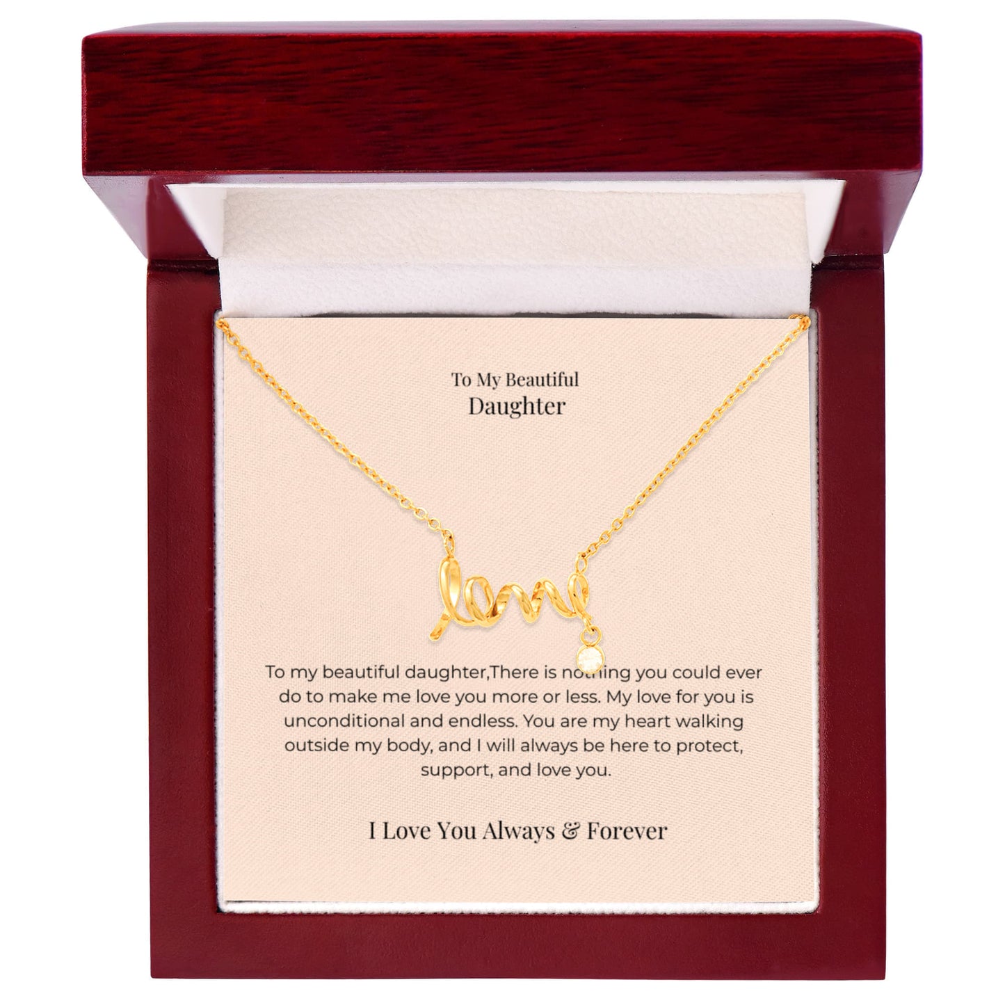 To My Daughter Scripted Love Necklace – Heartfelt Jewelry Gift from Mom or Dad for Birthday, Graduation & Christmas