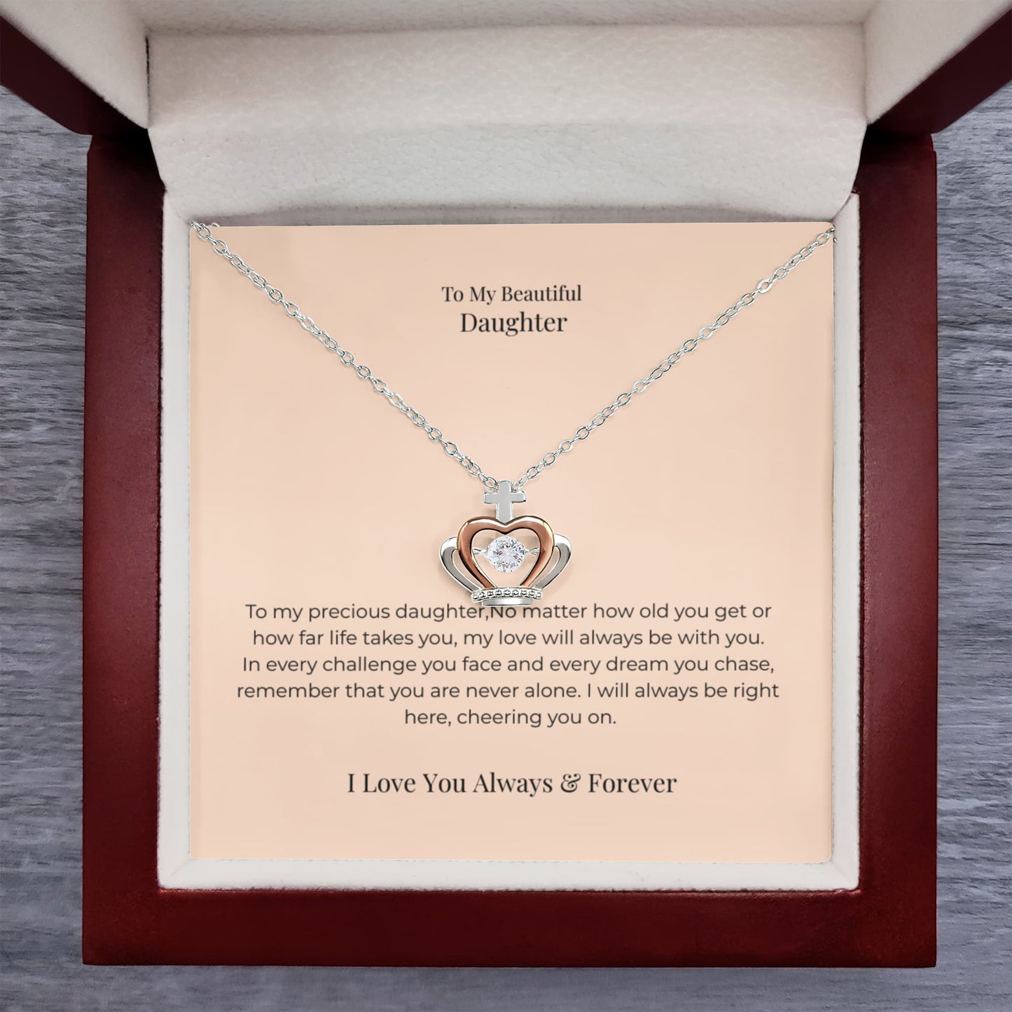 To My Daughter Crown Pendant Necklace – Meaningful Princess Jewelry Gift for Birthday, Graduation & Special Occasions