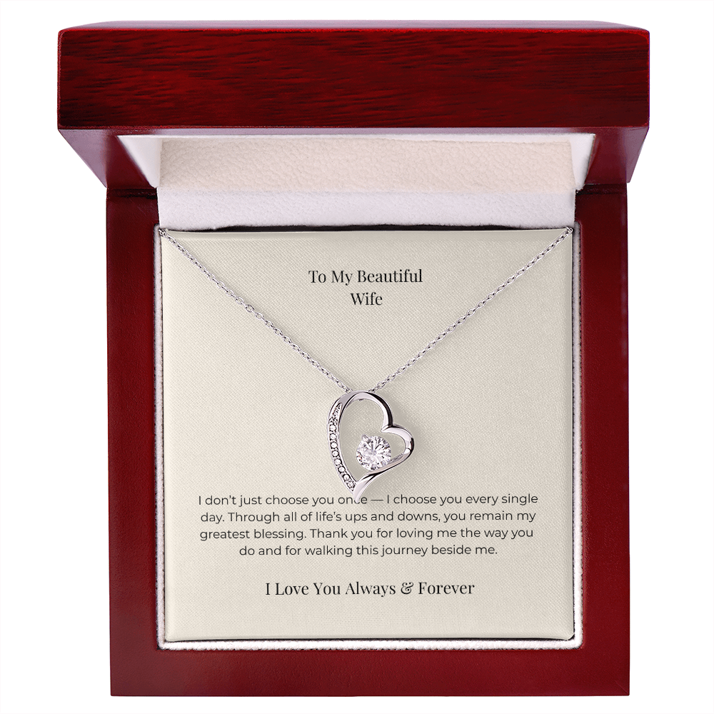 To My Beautiful Wife Forever Love Necklace – Sentimental Jewelry Gift for Anniversary, Birthday & Valentine's Day