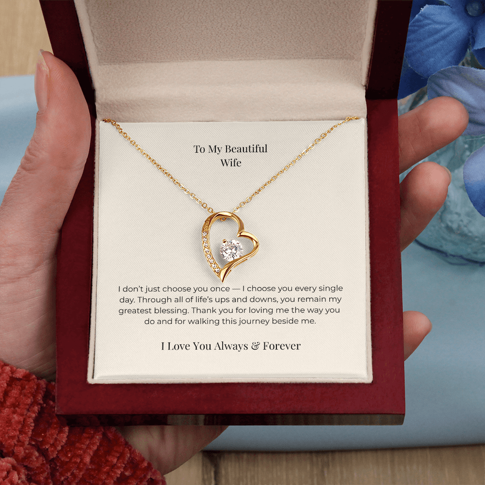 To My Beautiful Wife Forever Love Necklace – Sentimental Jewelry Gift for Anniversary, Birthday & Valentine's Day