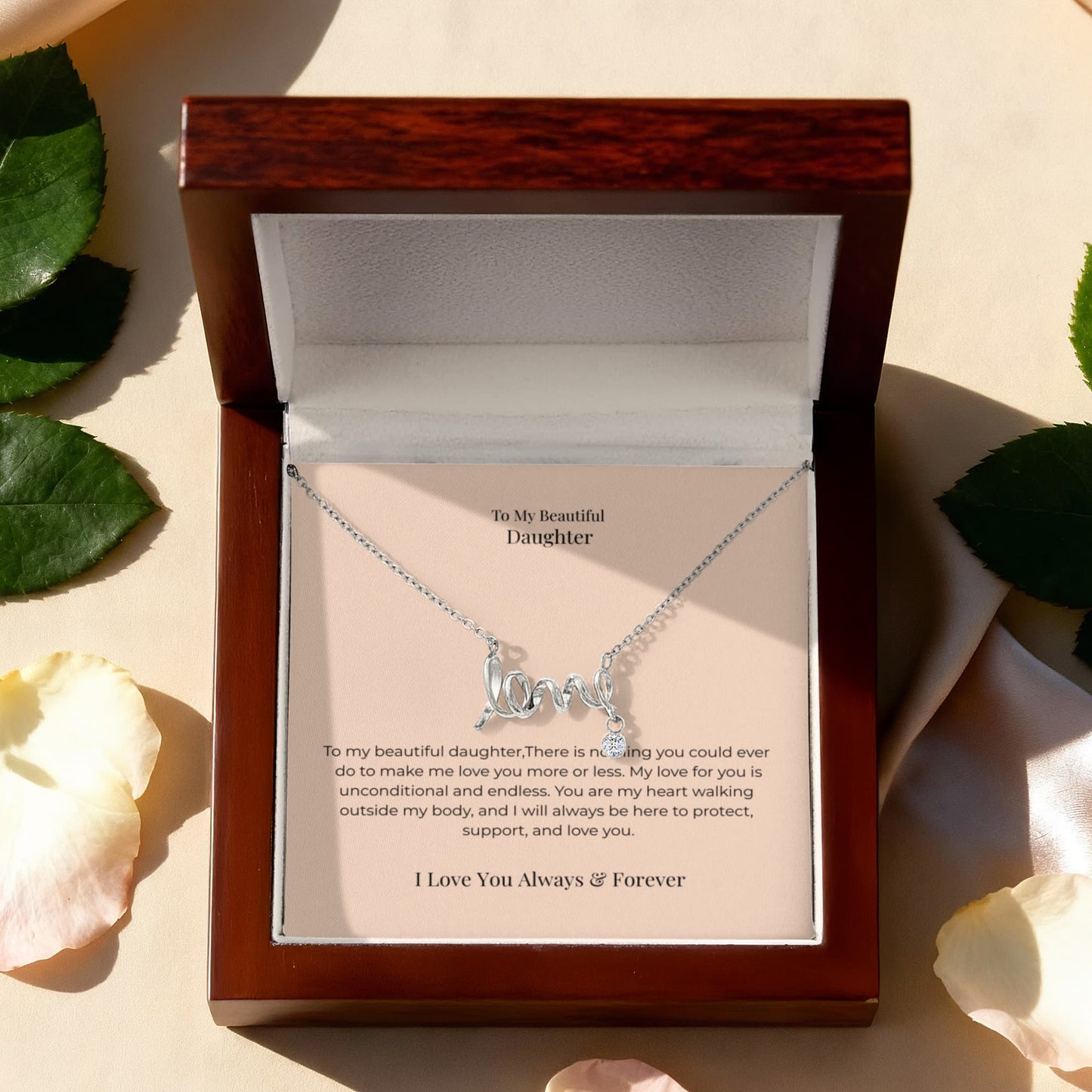 To My Daughter Scripted Love Necklace – Heartfelt Jewelry Gift from Mom or Dad for Birthday, Graduation & Christmas