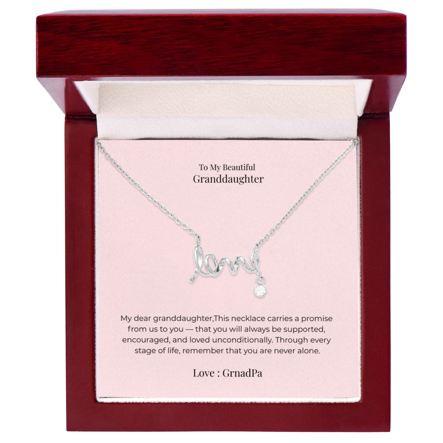 Scripted Love Necklace for Granddaughter – Heartfelt Jewelry Gift for Birthday, Graduation, Christmas & Milestone Celebrations
