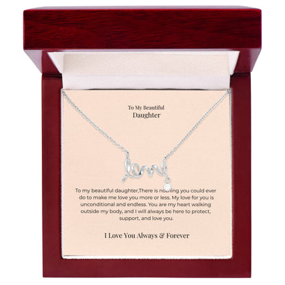 To My Daughter Scripted Love Necklace – Heartfelt Jewelry Gift from Mom or Dad for Birthday, Graduation & Christmas