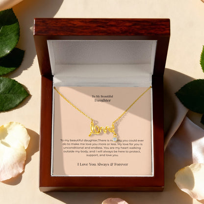 To My Daughter Scripted Love Necklace – Heartfelt Jewelry Gift from Mom or Dad for Birthday, Graduation & Christmas