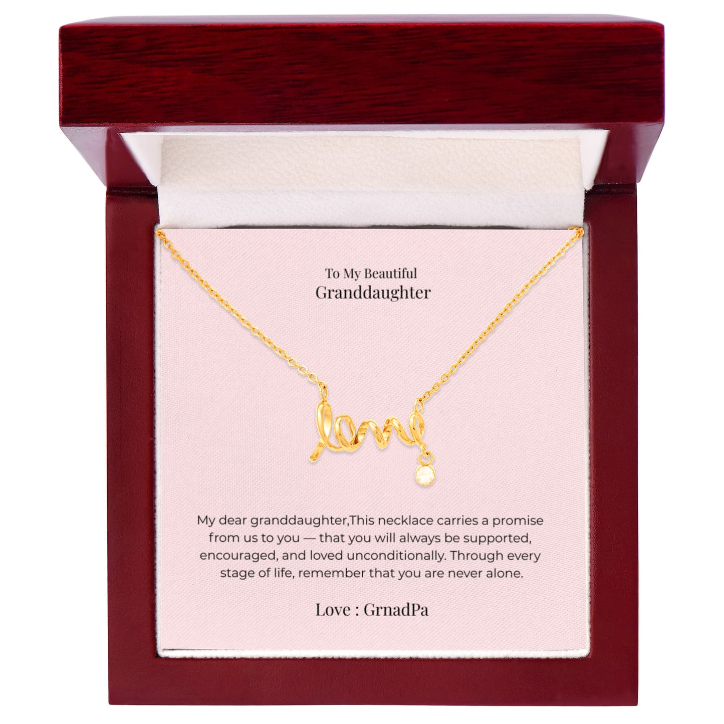 Scripted Love Necklace for Granddaughter – Heartfelt Jewelry Gift for Birthday, Graduation, Christmas & Milestone Celebrations