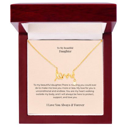 To My Daughter Scripted Love Necklace – Heartfelt Jewelry Gift from Mom or Dad for Birthday, Graduation & Christmas