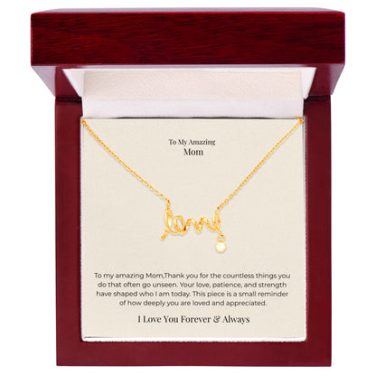 Mom Love Necklace – Heartfelt Jewelry Gift for Mom from Daughter or Son, Mother's Day, Birthday & Christmas