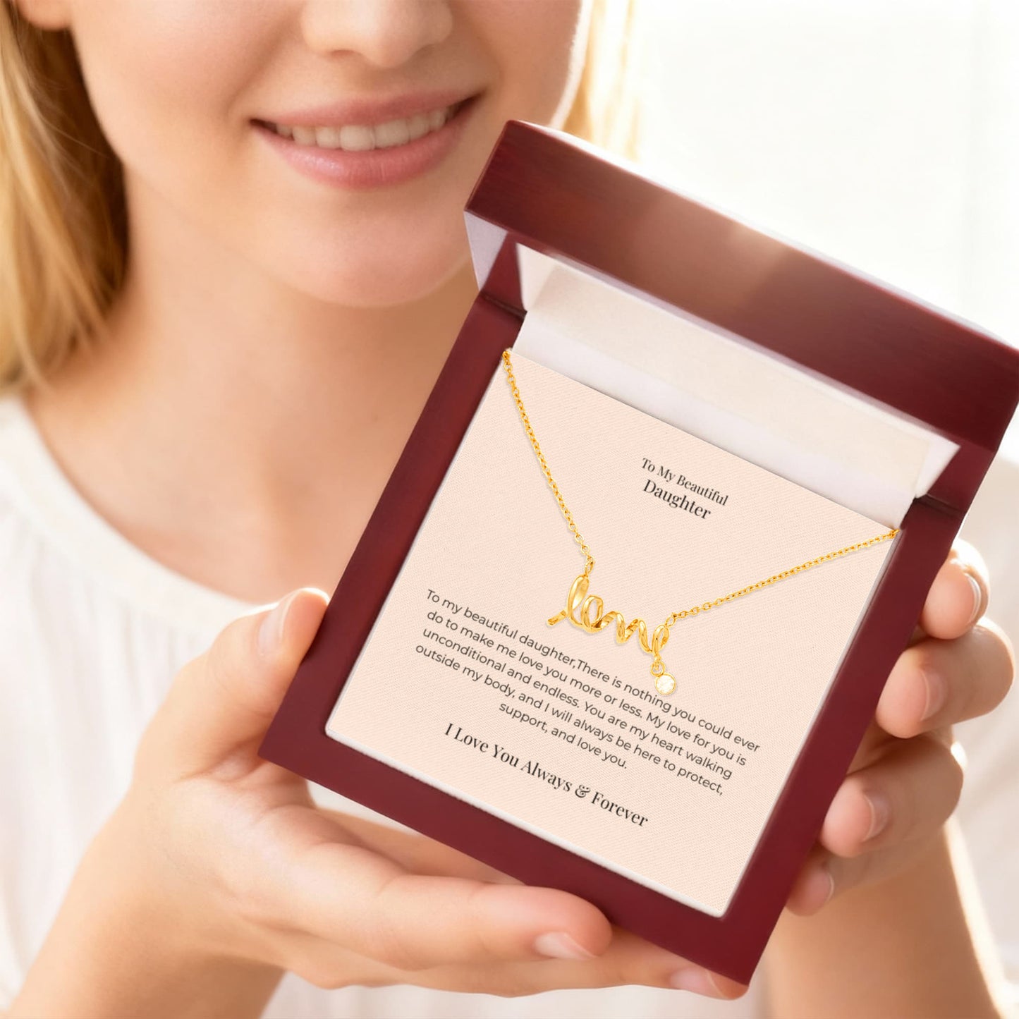 To My Daughter Scripted Love Necklace – Heartfelt Jewelry Gift from Mom or Dad for Birthday, Graduation & Christmas