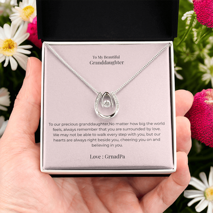 Lucky In Love Necklace for Granddaughter – Inspirational Good Luck Jewelry Gift for Birthday, Graduation & Christmas