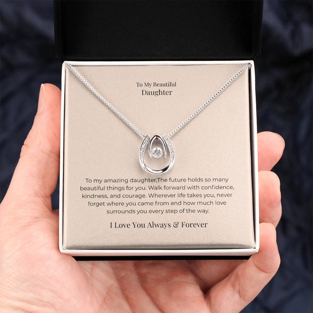 To My Daughter Lucky In Love Necklace – Inspirational Jewelry Gift from Mom or Dad for Birthday, Graduation & Christmas