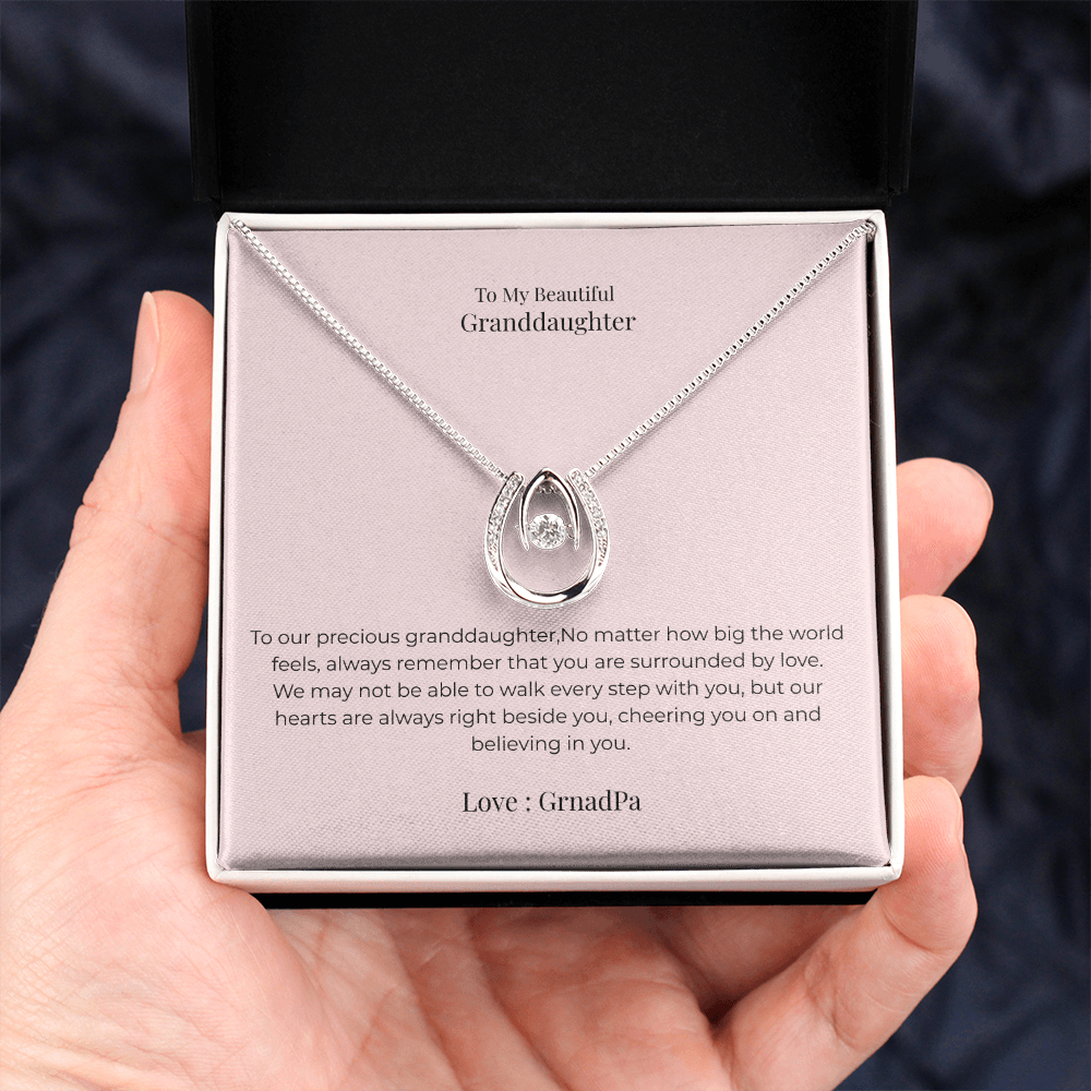 Lucky In Love Necklace for Granddaughter – Inspirational Good Luck Jewelry Gift for Birthday, Graduation & Christmas