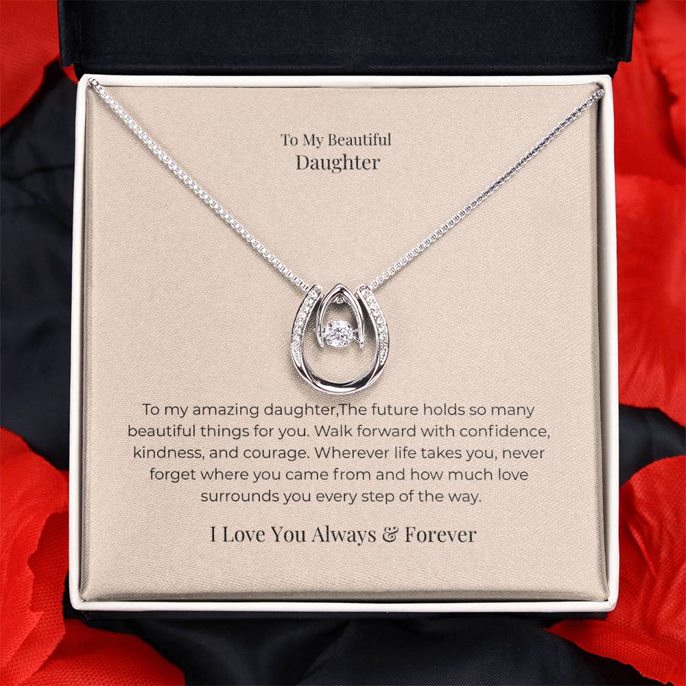To My Daughter Lucky In Love Necklace – Inspirational Jewelry Gift from Mom or Dad for Birthday, Graduation & Christmas