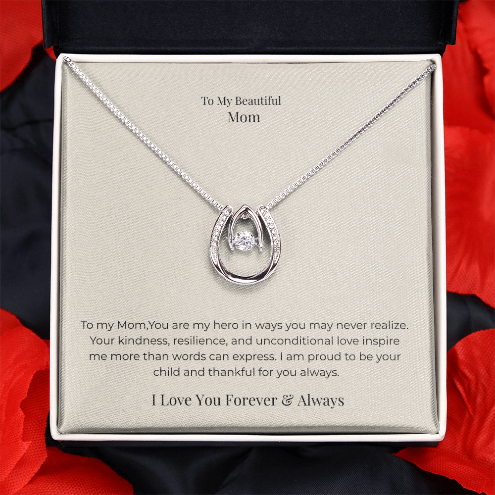 Lucky In Love Necklace for Mom – Inspirational Good Luck Jewelry Gift for Mother's Day, Birthday & Christmas