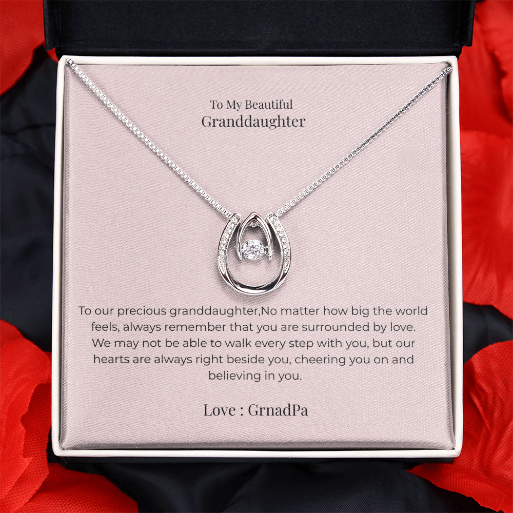 Lucky In Love Necklace for Granddaughter – Inspirational Good Luck Jewelry Gift for Birthday, Graduation & Christmas