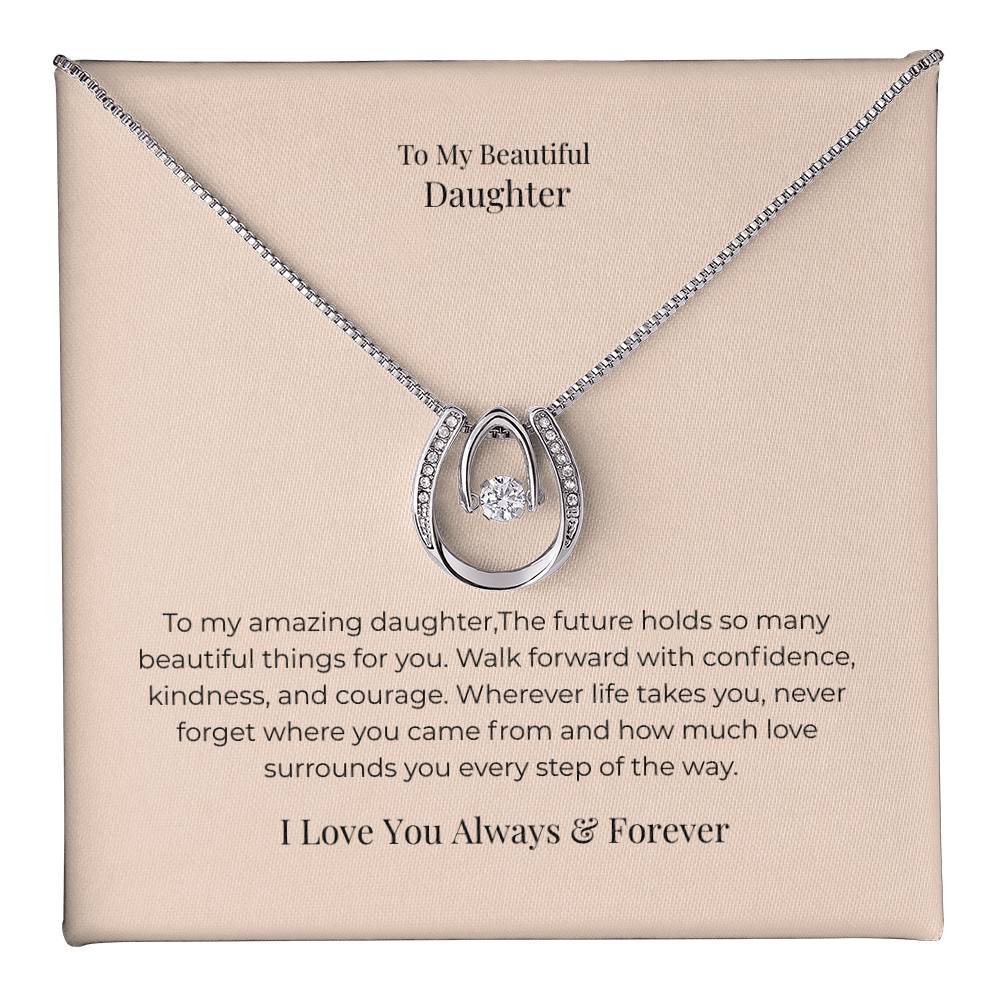 To My Daughter Lucky In Love Necklace – Inspirational Jewelry Gift from Mom or Dad for Birthday, Graduation & Christmas