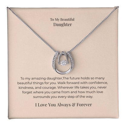 To My Daughter Lucky In Love Necklace – Inspirational Jewelry Gift from Mom or Dad for Birthday, Graduation & Christmas