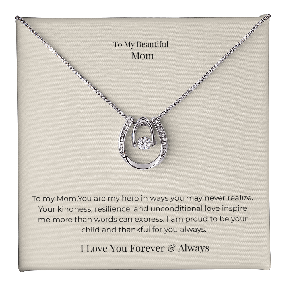 Lucky In Love Necklace for Mom – Inspirational Good Luck Jewelry Gift for Mother's Day, Birthday & Christmas