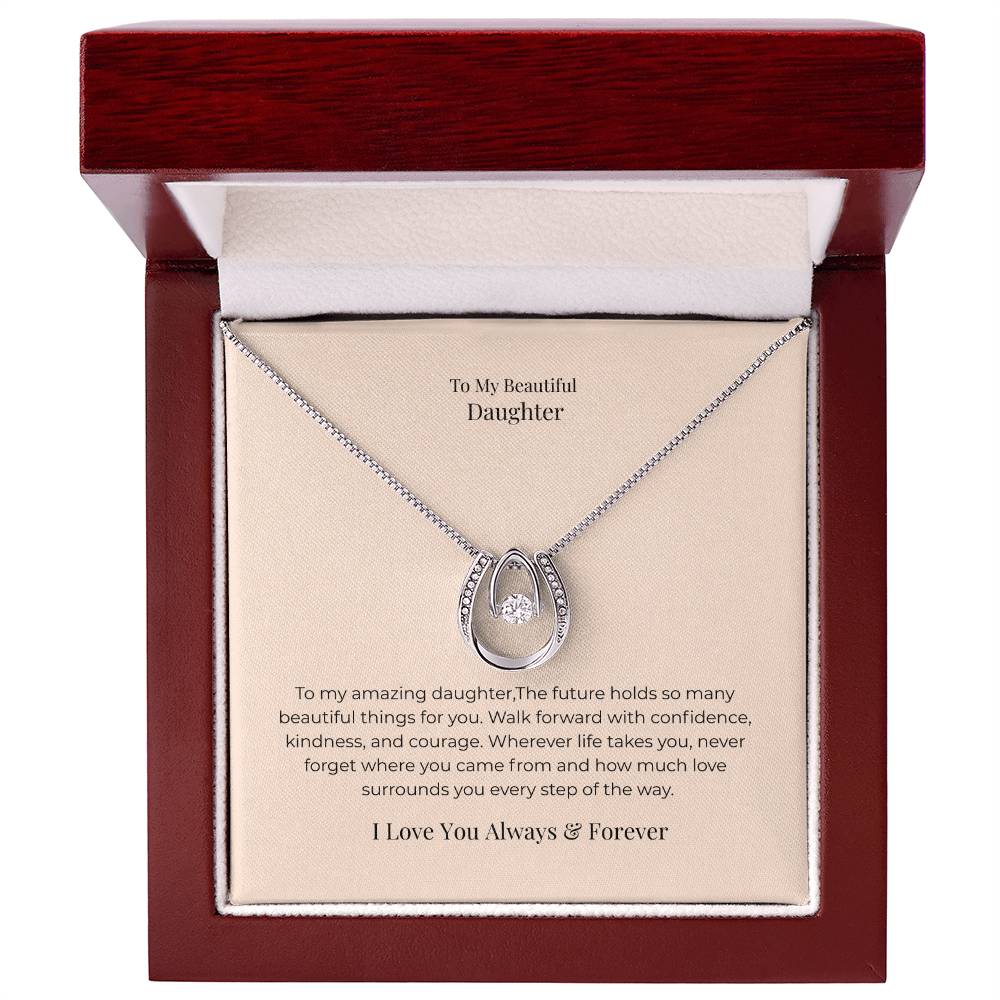 To My Daughter Lucky In Love Necklace – Inspirational Jewelry Gift from Mom or Dad for Birthday, Graduation & Christmas