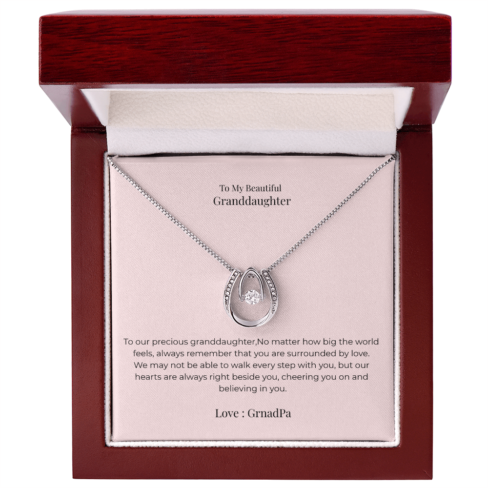 Lucky In Love Necklace for Granddaughter – Inspirational Good Luck Jewelry Gift for Birthday, Graduation & Christmas