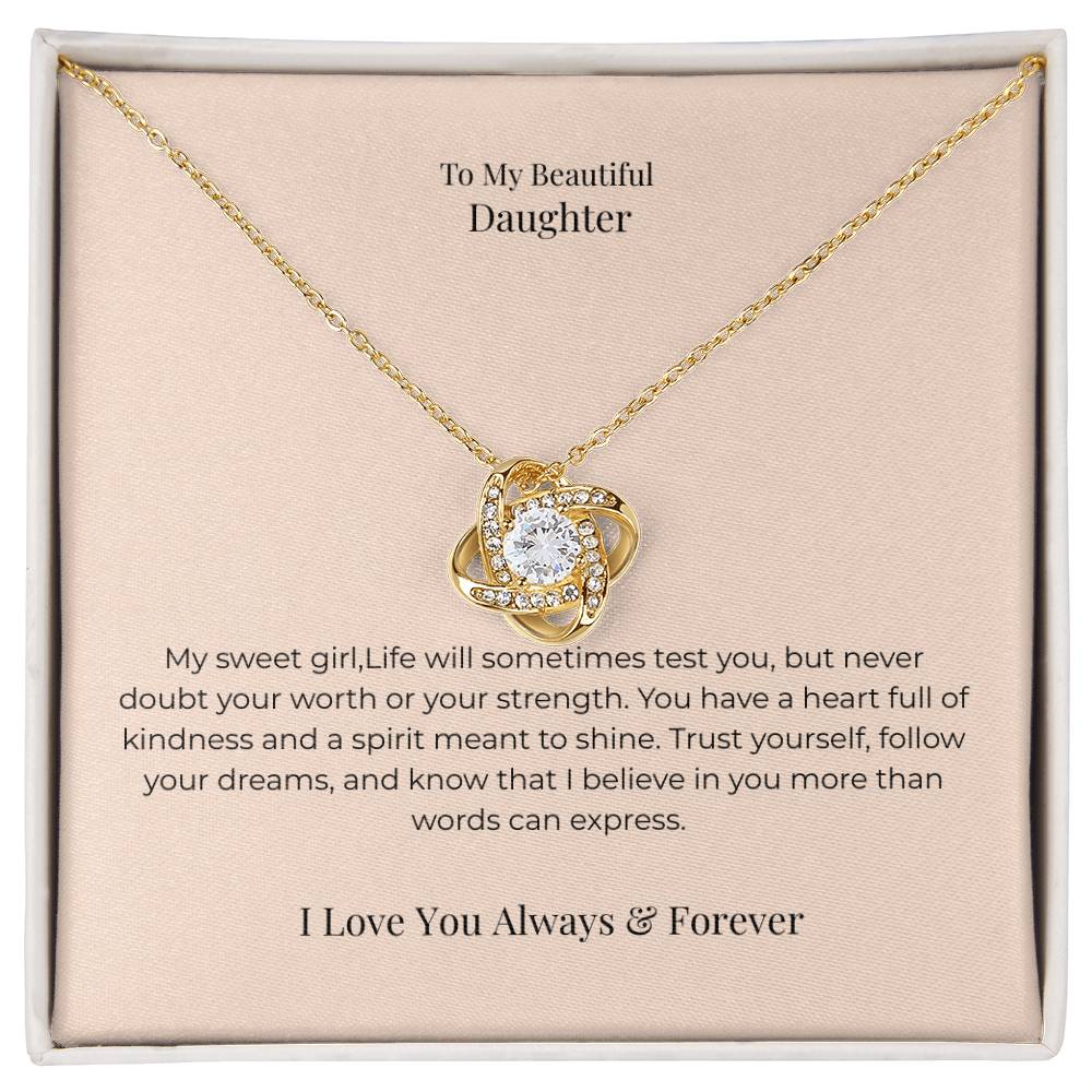 To My Daughter Love Knot Necklace – Inspirational Jewelry Gift for Graduation, Birthday & New Beginnings