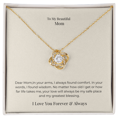 To My Mom Love Knot Necklace – Meaningful Symbol of Endless Love Gift for Mother's Day, Birthday & Christmas