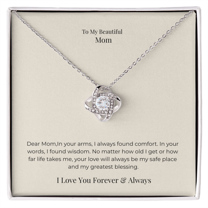 To My Mom Love Knot Necklace – Meaningful Symbol of Endless Love Gift for Mother's Day, Birthday & Christmas