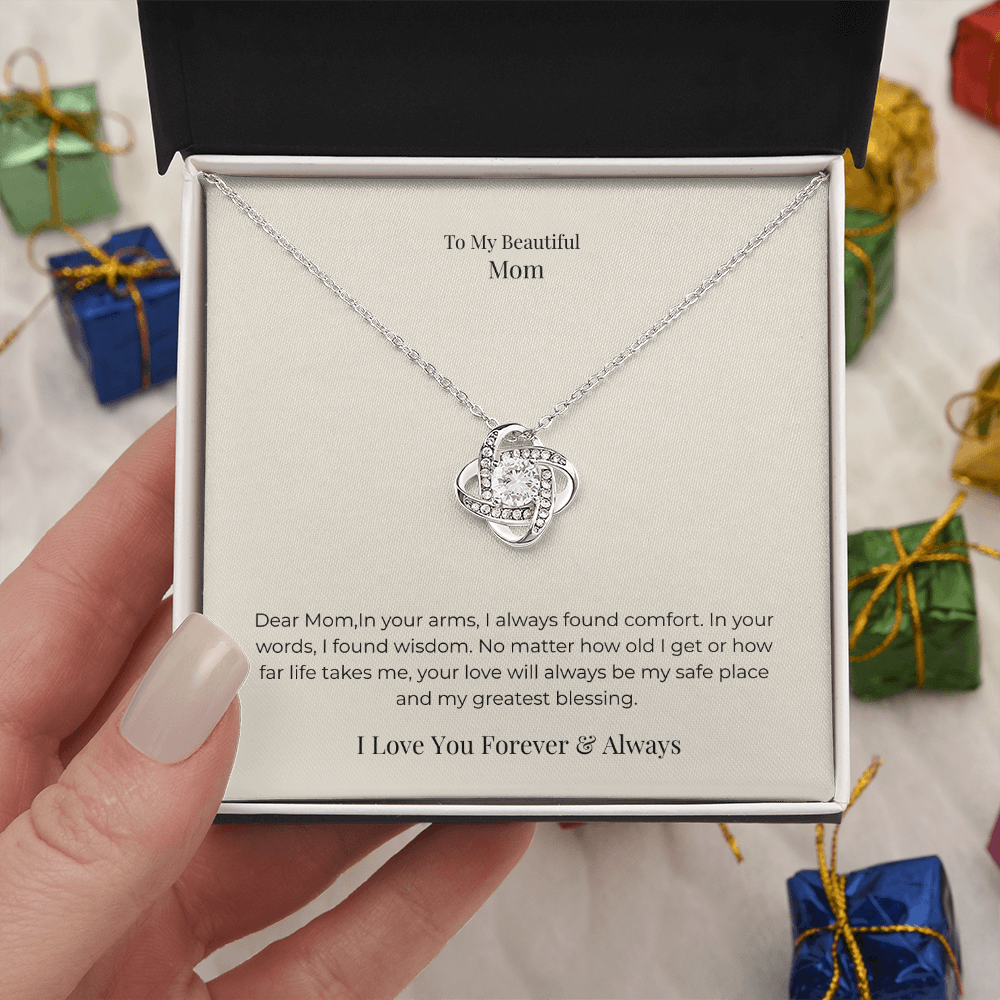 To My Mom Love Knot Necklace – Meaningful Symbol of Endless Love Gift for Mother's Day, Birthday & Christmas
