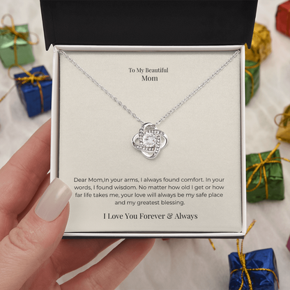 To My Mom Love Knot Necklace – Meaningful Symbol of Endless Love Gift for Mother's Day, Birthday & Christmas