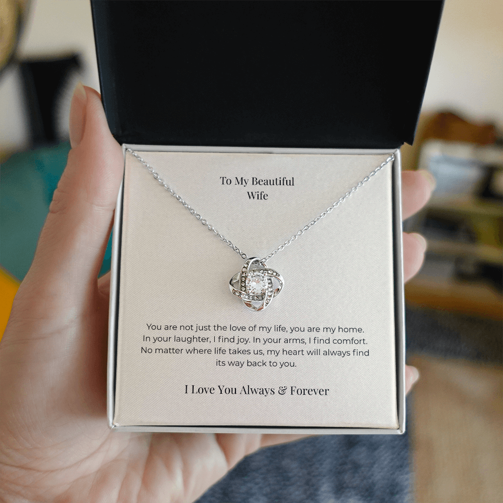 To My Wife Love Knot Necklace – Romantic Gift for Wife from Husband, Anniversary Birthday Christmas Jewelry