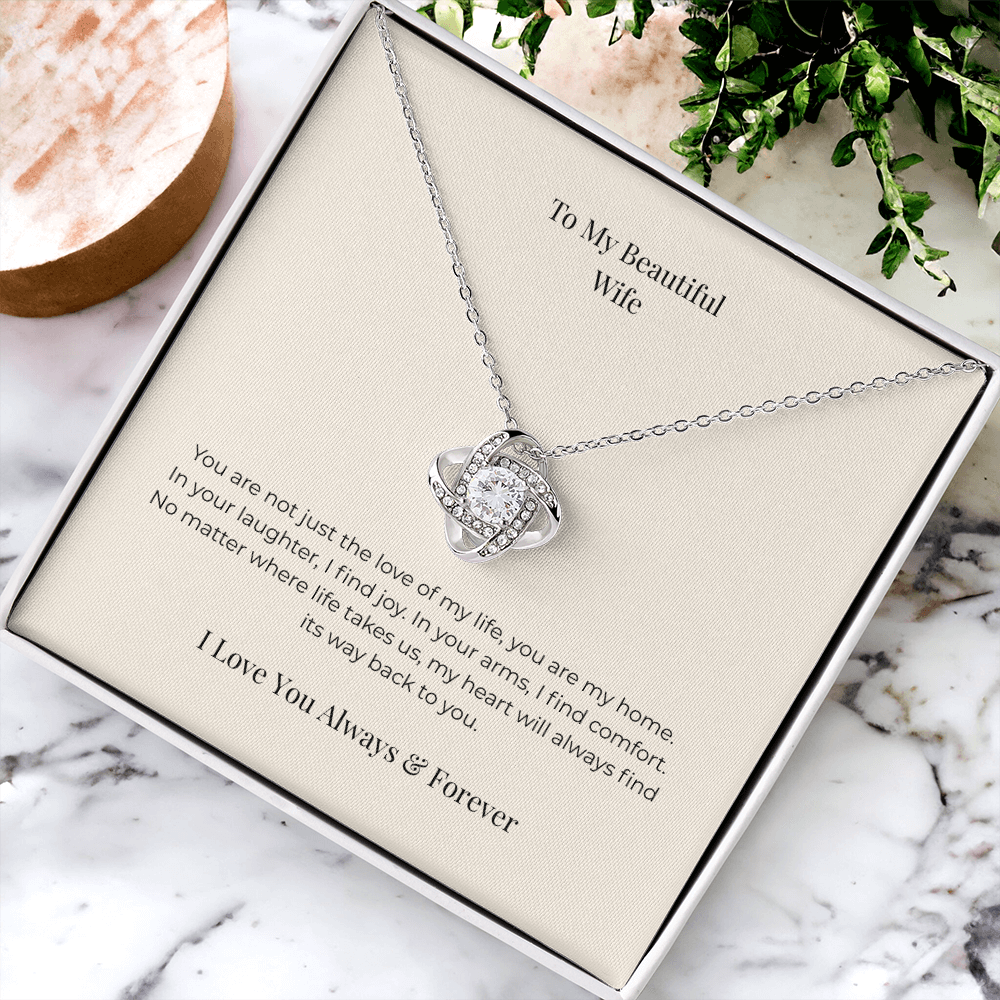 To My Wife Love Knot Necklace – Romantic Gift for Wife from Husband, Anniversary Birthday Christmas Jewelry