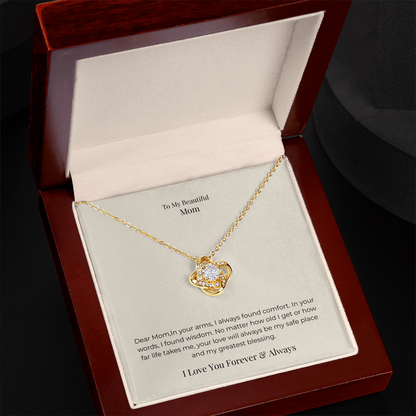 To My Mom Love Knot Necklace – Meaningful Symbol of Endless Love Gift for Mother's Day, Birthday & Christmas