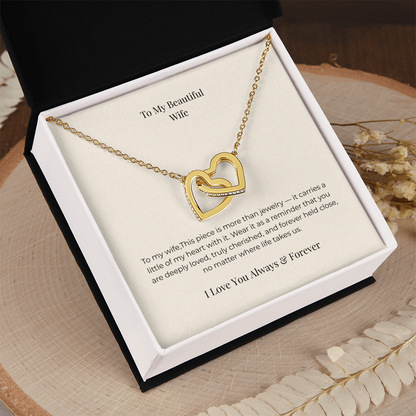 To My Wife Interlocking Hearts Necklace – Heartfelt Gift from Husband for Anniversary & Birthday