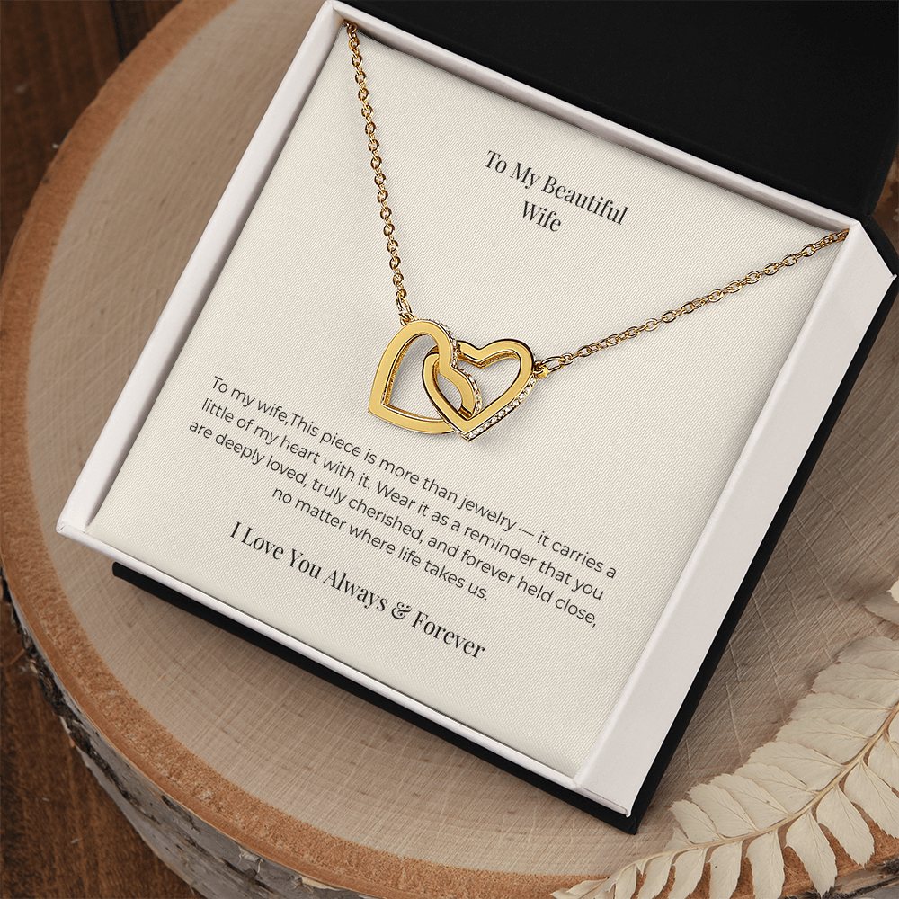 To My Wife Interlocking Hearts Necklace – Heartfelt Gift from Husband for Anniversary & Birthday
