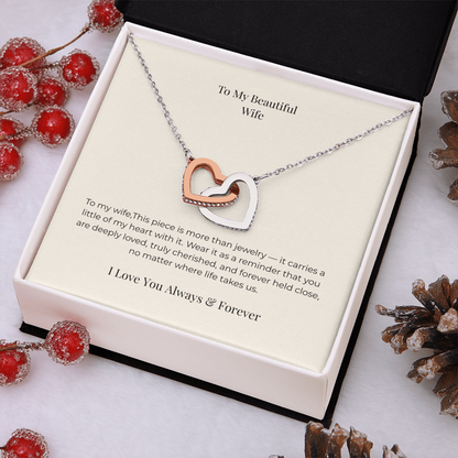To My Wife Interlocking Hearts Necklace – Heartfelt Gift from Husband for Anniversary & Birthday