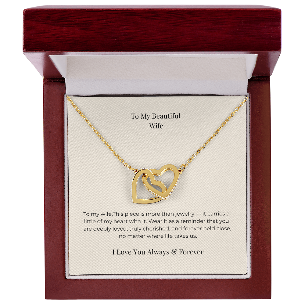 To My Wife Interlocking Hearts Necklace – Heartfelt Gift from Husband for Anniversary & Birthday