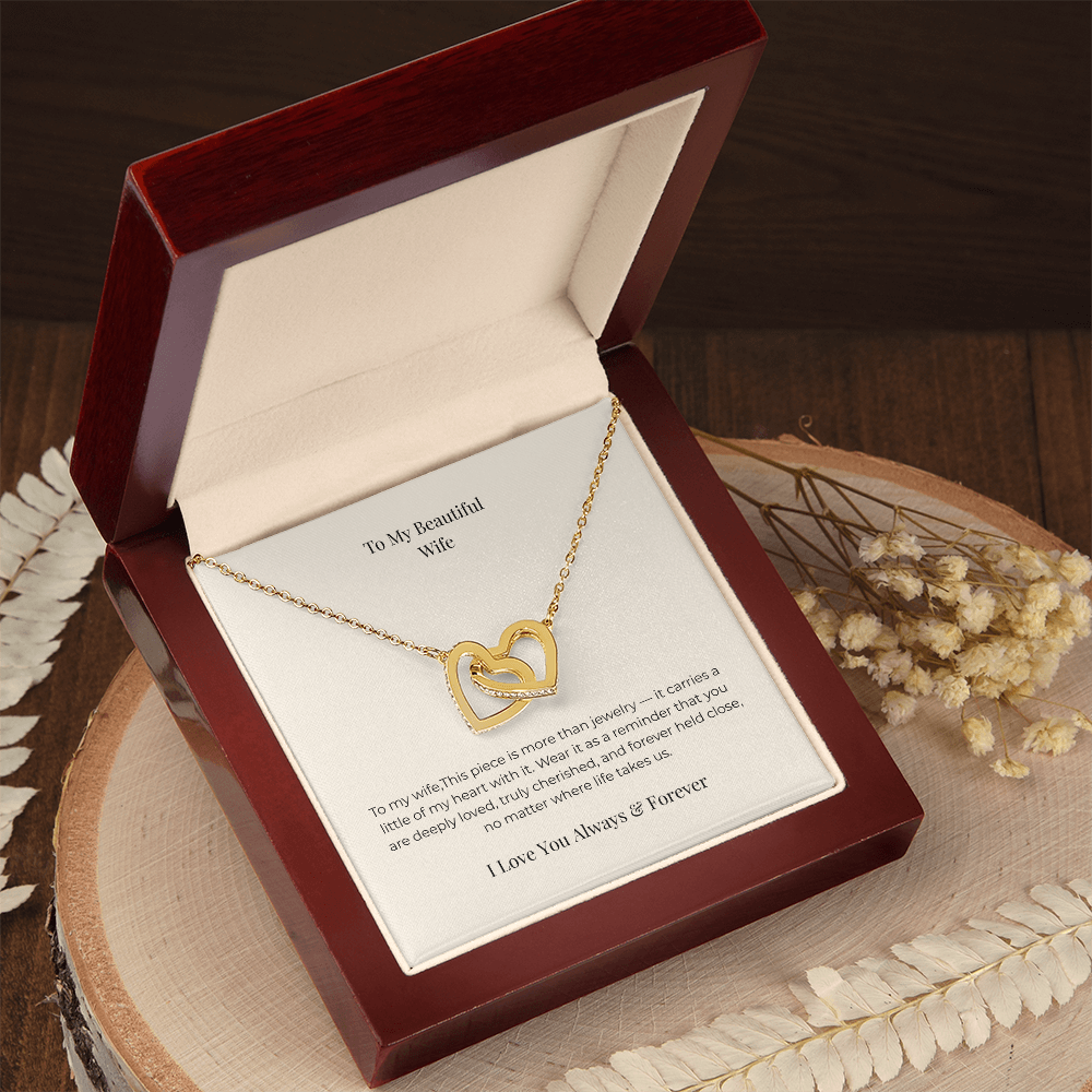 To My Wife Interlocking Hearts Necklace – Heartfelt Gift from Husband for Anniversary & Birthday