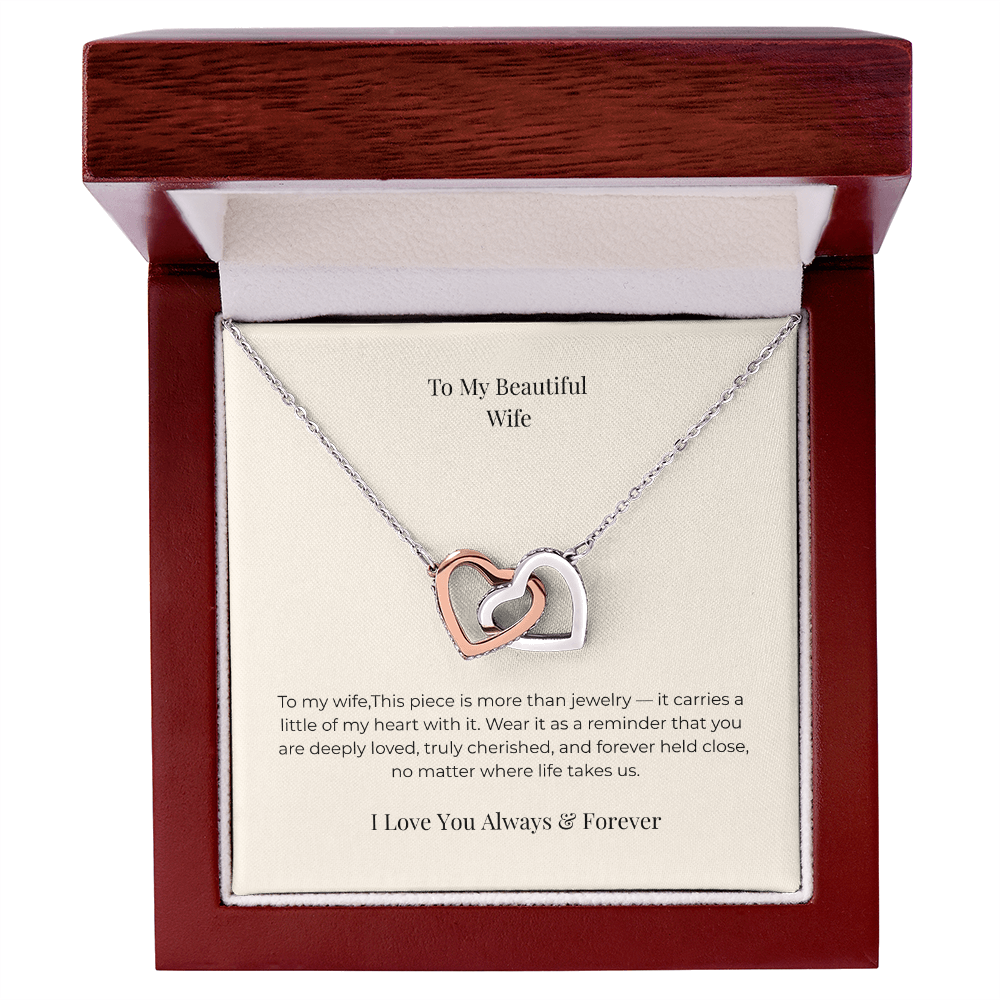 To My Wife Interlocking Hearts Necklace – Heartfelt Gift from Husband for Anniversary & Birthday