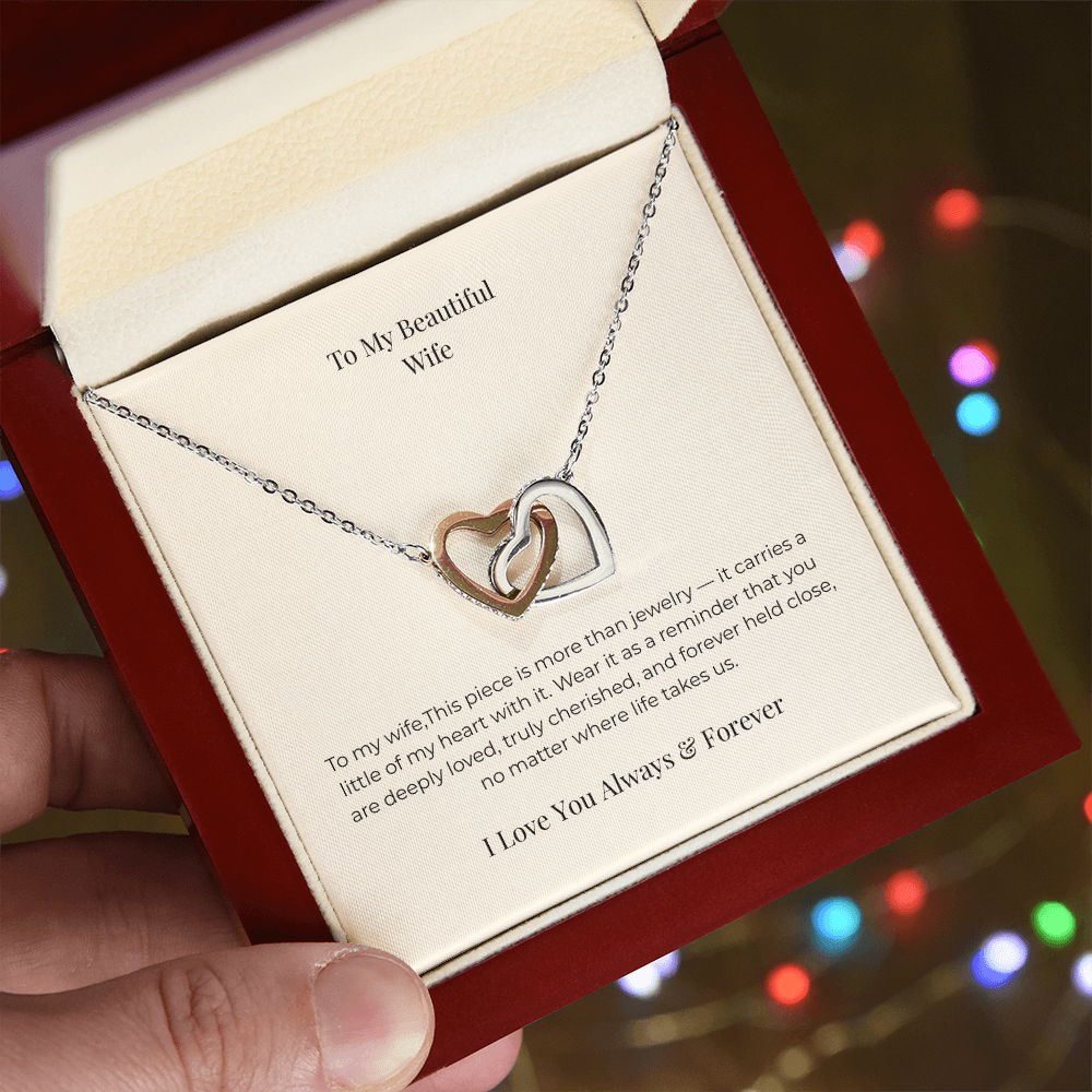 To My Wife Interlocking Hearts Necklace – Heartfelt Gift from Husband for Anniversary & Birthday