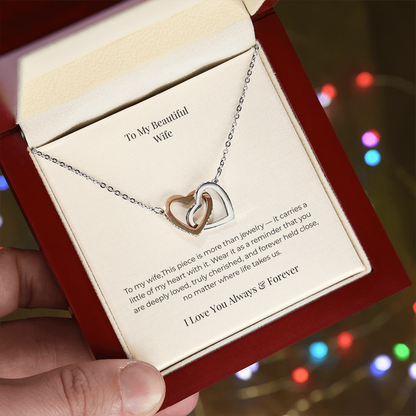 To My Wife Interlocking Hearts Necklace – Heartfelt Gift from Husband for Anniversary & Birthday