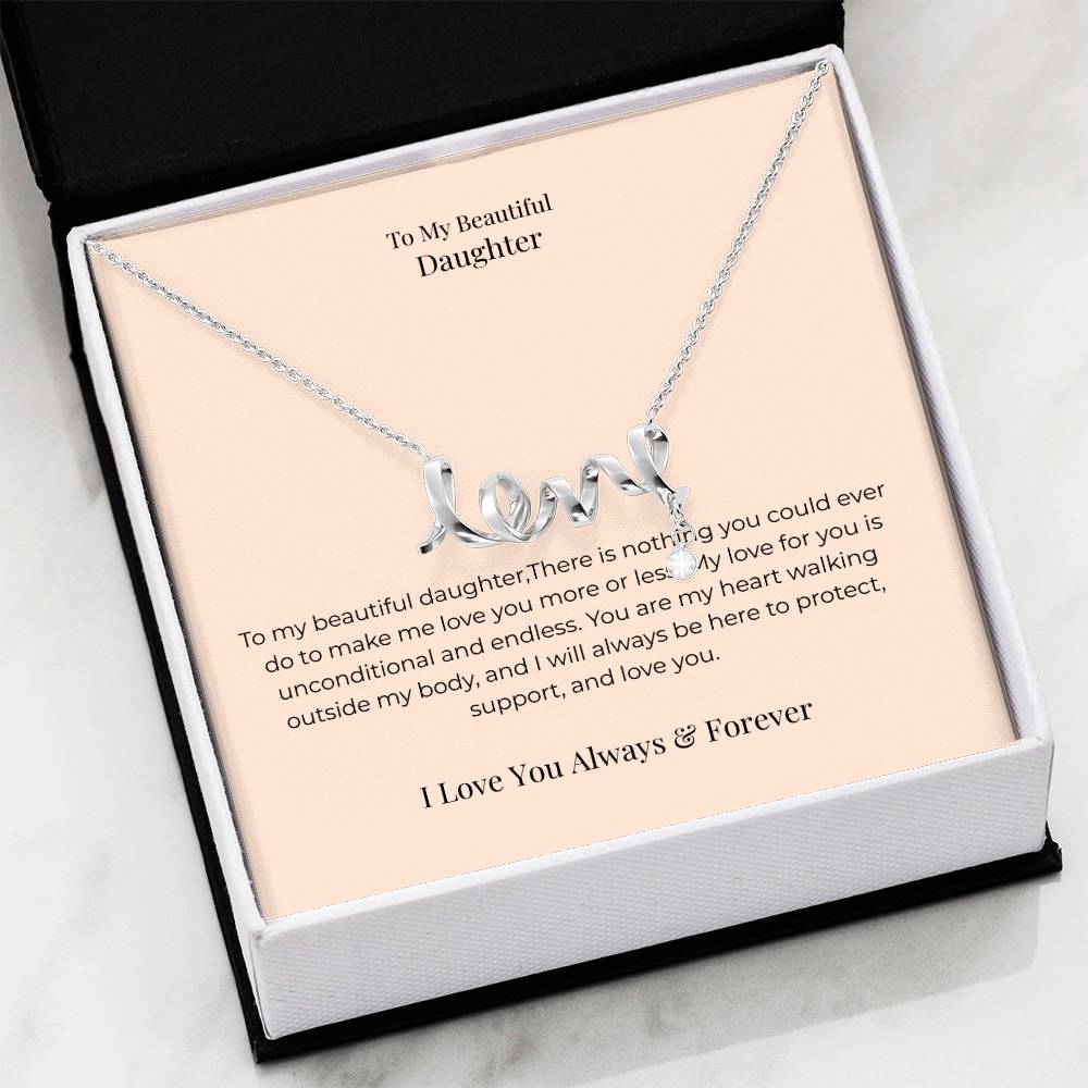 To My Daughter Scripted Love Necklace – Heartfelt Jewelry Gift from Mom or Dad for Birthday, Graduation & Christmas