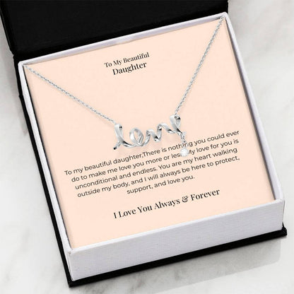 To My Daughter Scripted Love Necklace – Heartfelt Jewelry Gift from Mom or Dad for Birthday, Graduation & Christmas
