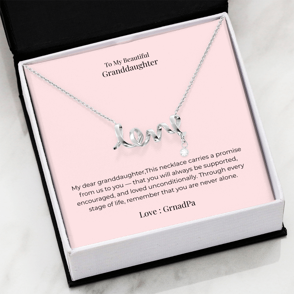 Scripted Love Necklace for Granddaughter – Heartfelt Jewelry Gift for Birthday, Graduation, Christmas & Milestone Celebrations