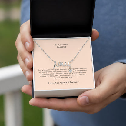 To My Daughter Scripted Love Necklace – Heartfelt Jewelry Gift from Mom or Dad for Birthday, Graduation & Christmas