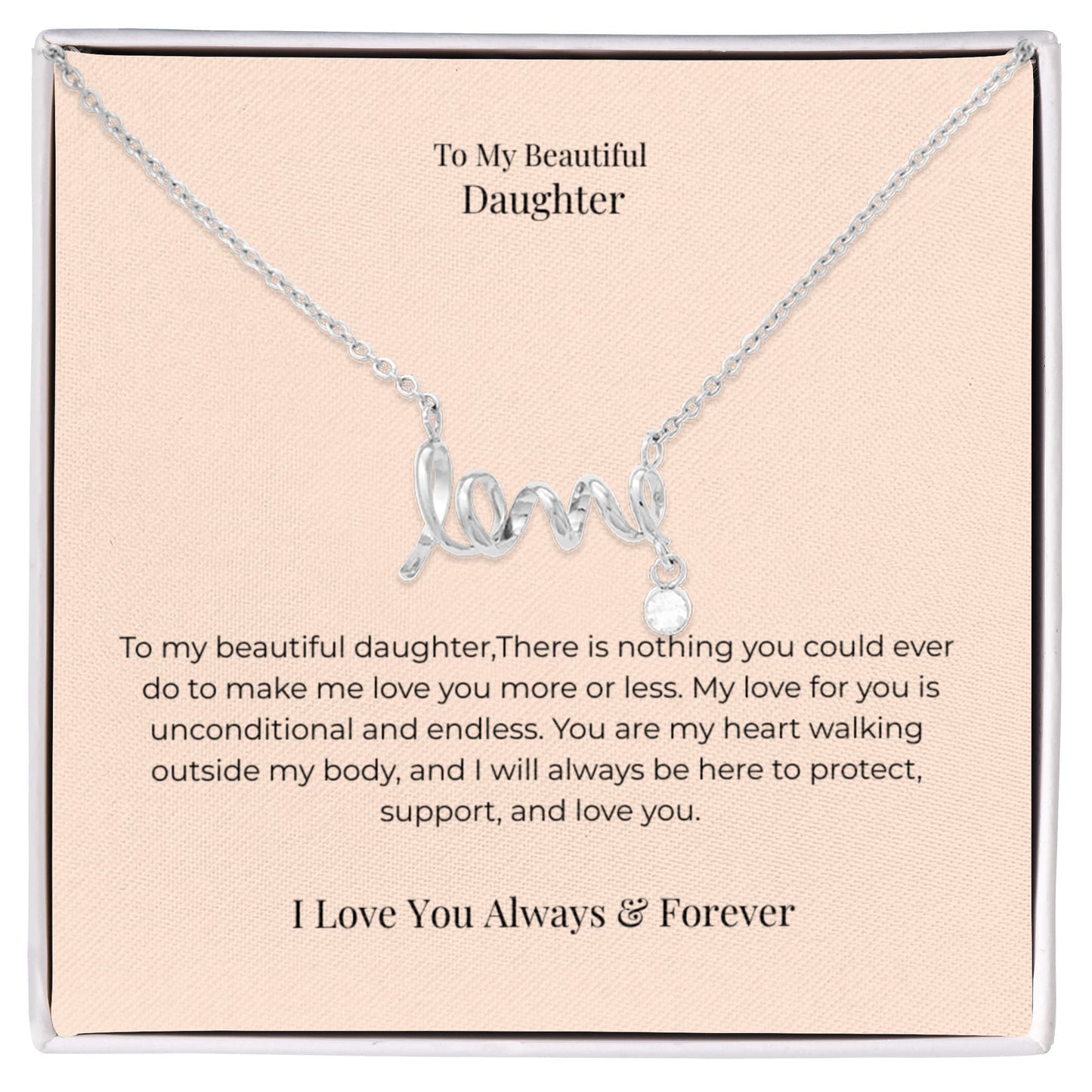 To My Daughter Scripted Love Necklace – Heartfelt Jewelry Gift from Mom or Dad for Birthday, Graduation & Christmas