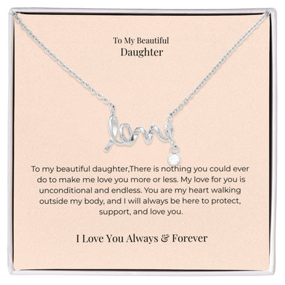 To My Daughter Scripted Love Necklace – Heartfelt Jewelry Gift from Mom or Dad for Birthday, Graduation & Christmas