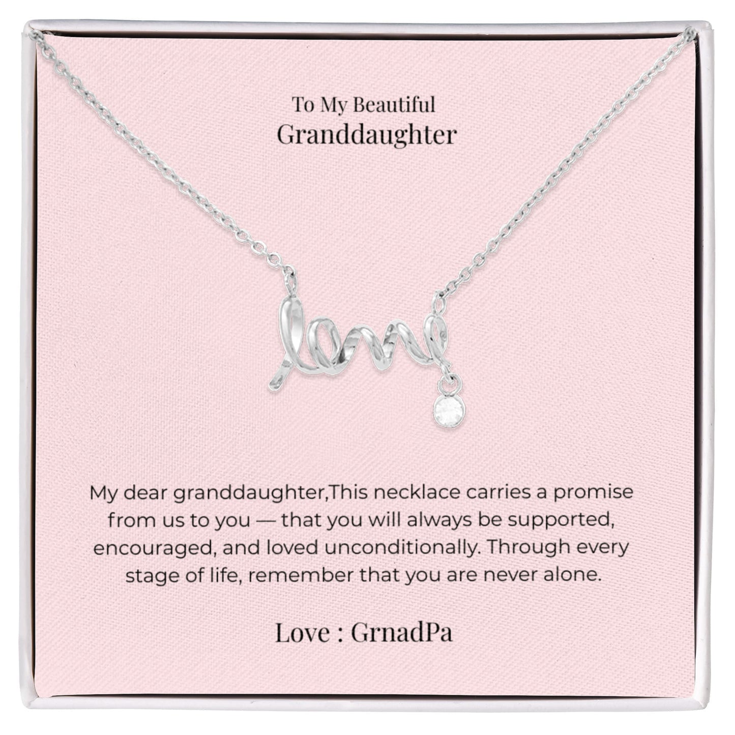 Scripted Love Necklace for Granddaughter – Heartfelt Jewelry Gift for Birthday, Graduation, Christmas & Milestone Celebrations