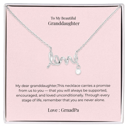Scripted Love Necklace for Granddaughter – Heartfelt Jewelry Gift for Birthday, Graduation, Christmas & Milestone Celebrations