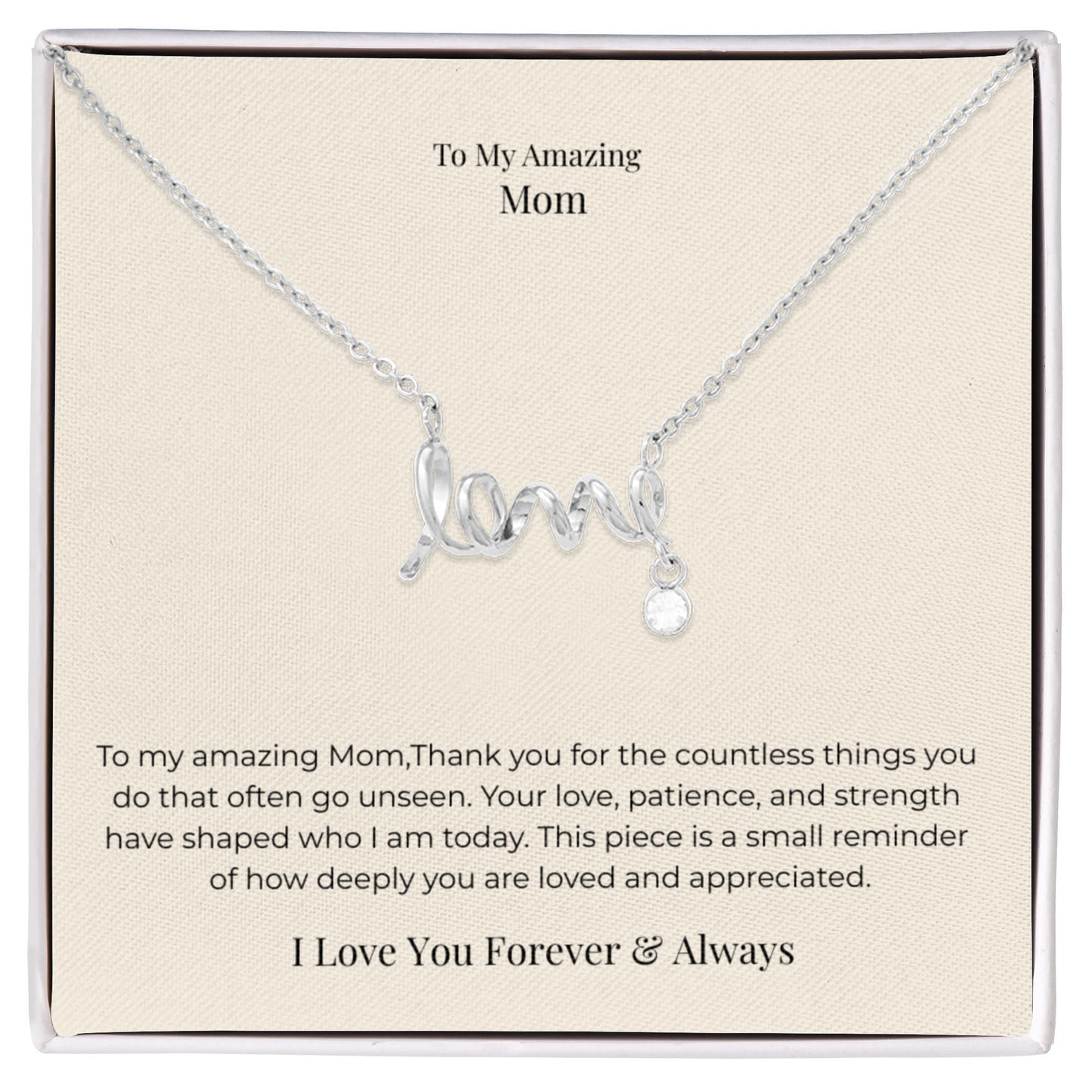 Mom Love Necklace – Heartfelt Jewelry Gift for Mom from Daughter or Son, Mother's Day, Birthday & Christmas