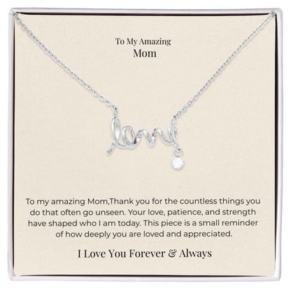 Mom Love Necklace – Heartfelt Jewelry Gift for Mom from Daughter or Son, Mother's Day, Birthday & Christmas