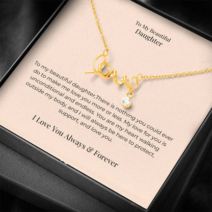 To My Daughter Scripted Love Necklace – Heartfelt Jewelry Gift from Mom or Dad for Birthday, Graduation & Christmas